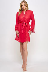 BeWicked Chiffon & Lace Vivian Sheer Robe Red