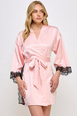 BeWicked Pink Satin & Black Lace Isadora Robe