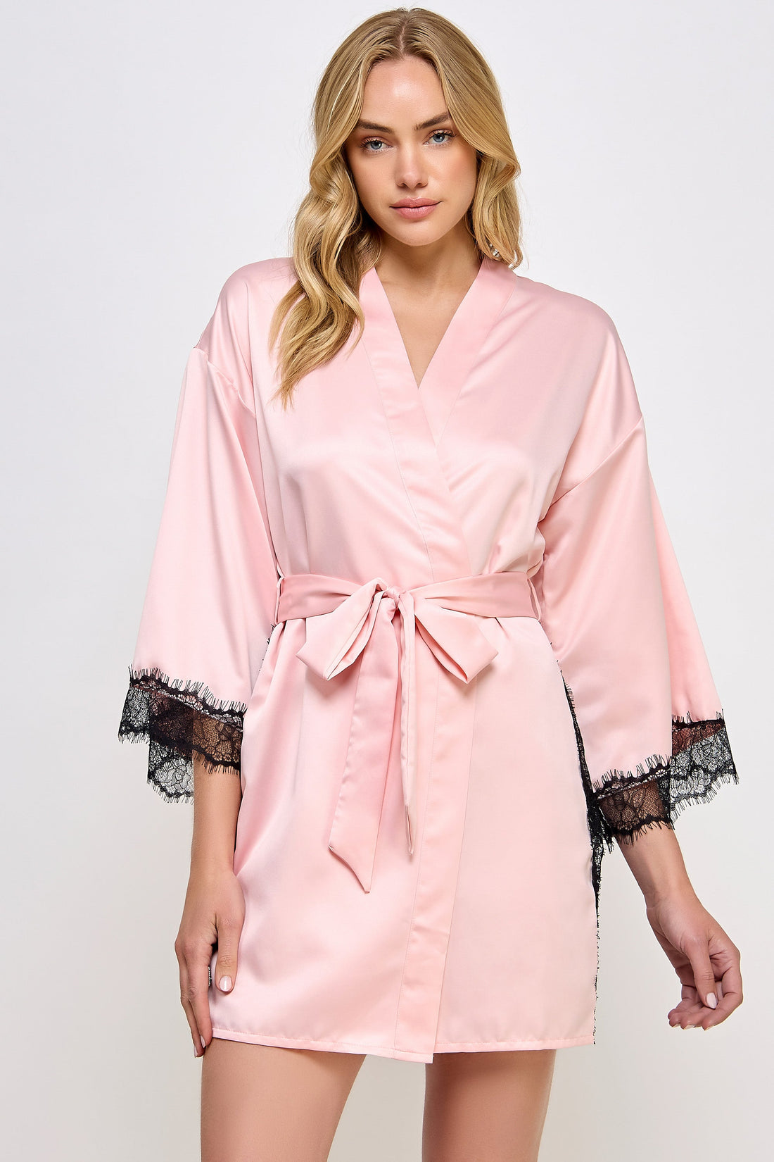 BeWicked Pink Satin & Black Lace Isadora Robe