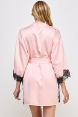 BeWicked Pink Satin & Black Lace Isadora Robe