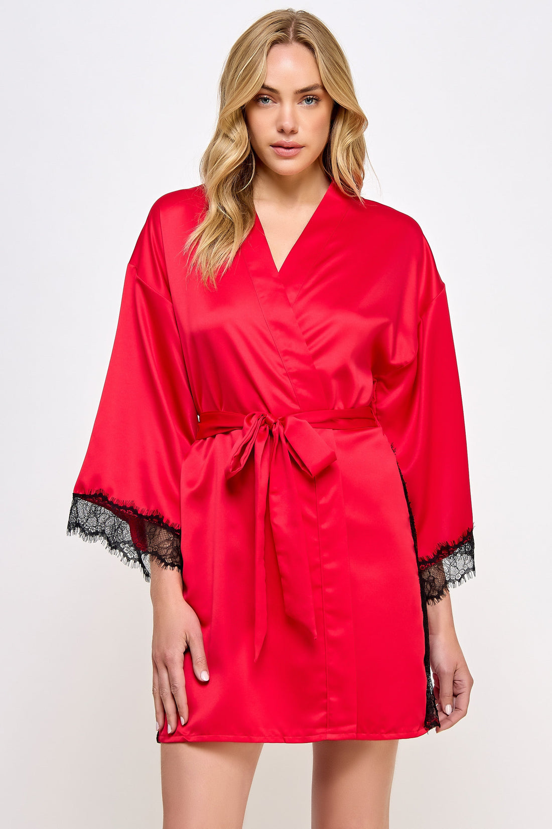 BeWicked Red Satin & Black Lace Isadora Robe