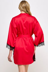BeWicked Red Satin & Black Lace Isadora Robe