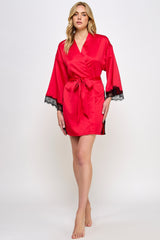 BeWicked Red Satin & Black Lace Isadora Robe