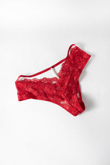 Oh la la Cheri Pixie Lace Boyshort Panty with Pearl Trim Red