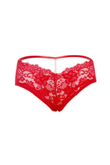 Oh la la Cheri Pixie Lace Boyshort Panty with Pearl Trim Red