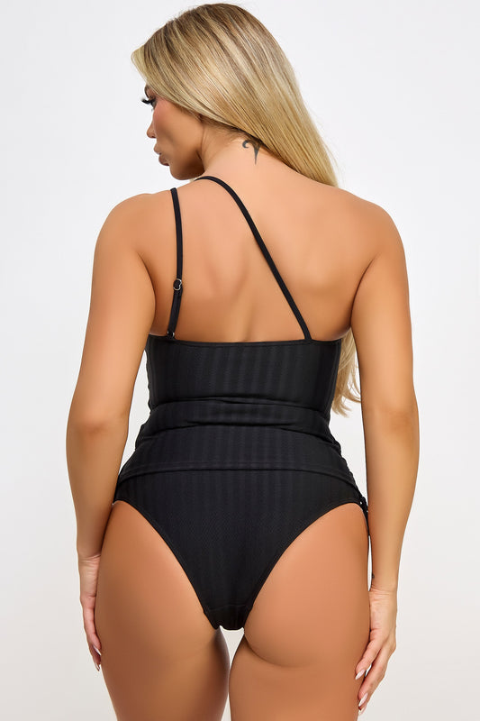 BeWicked Swimwear Donna Tankini Set One Shoulder Swimsuit Black