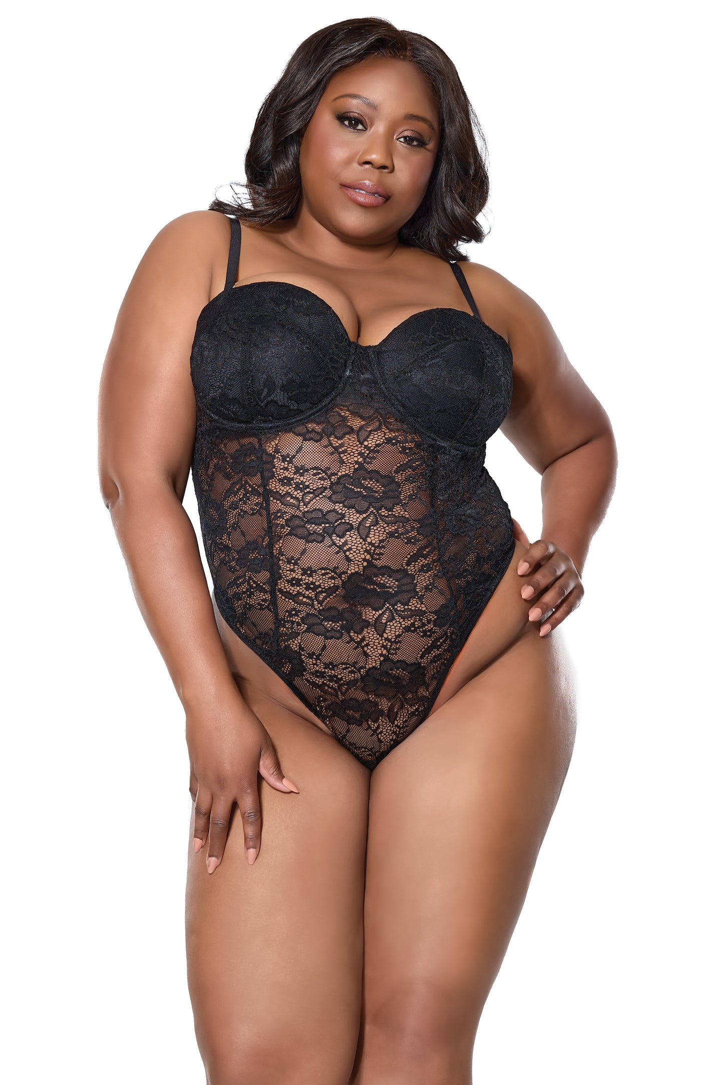 Coquette Queen Sexy Lace Padded Underwire Cups Bodysuit Teddy Black