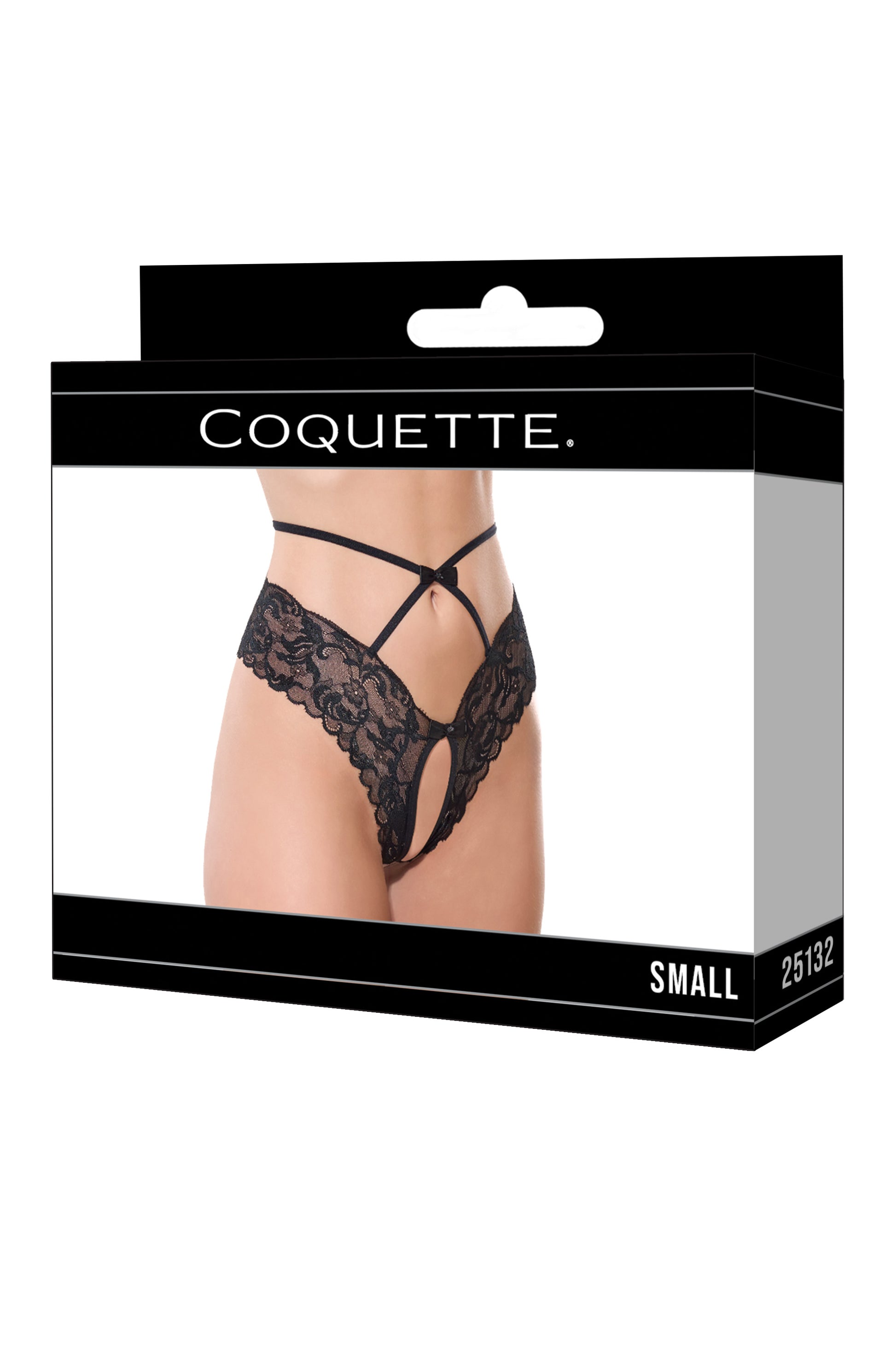Coquette Lingerie Sexy Scallop Stretch Lace Open Front Panty Black