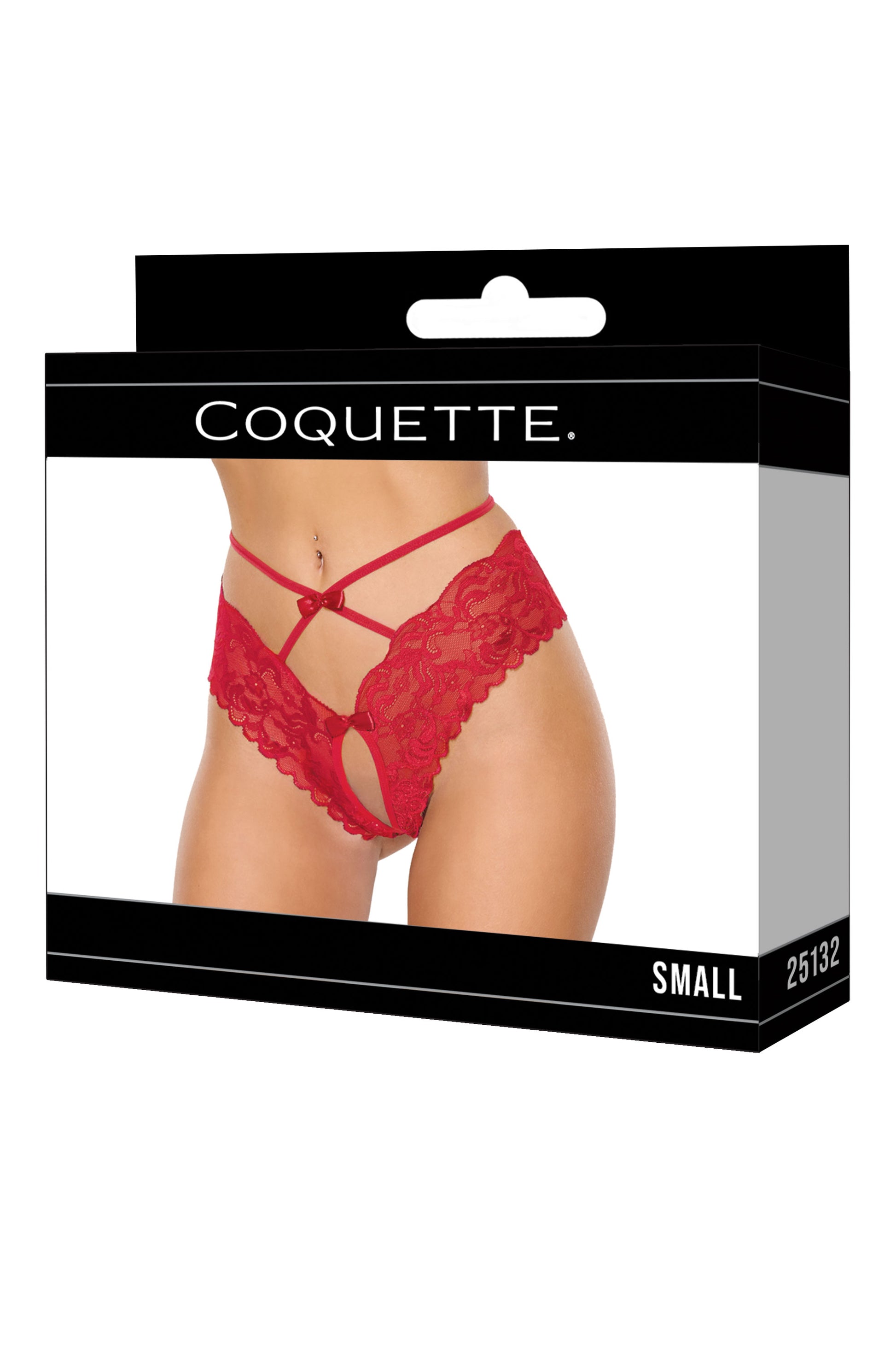 Coquette Lingerie Sexy Scallop Stretch Lace Open Front Panty Red