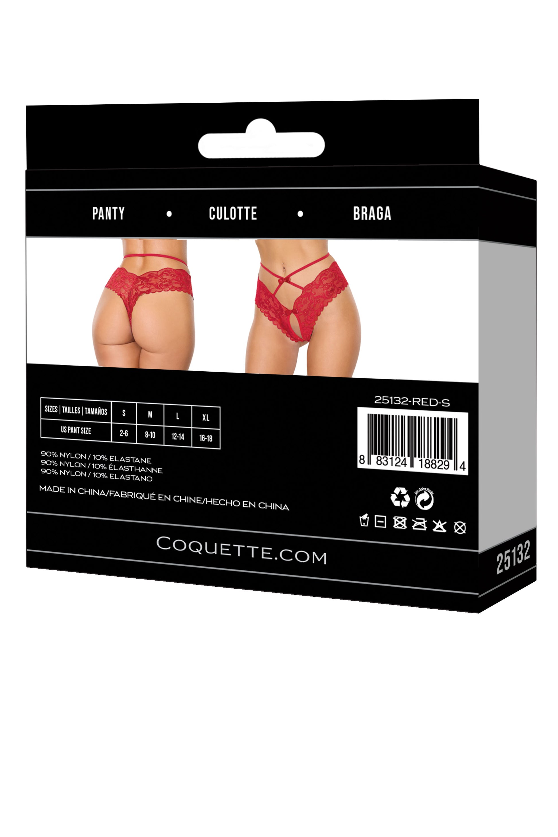 Coquette Lingerie Sexy Scallop Stretch Lace Open Front Panty Red