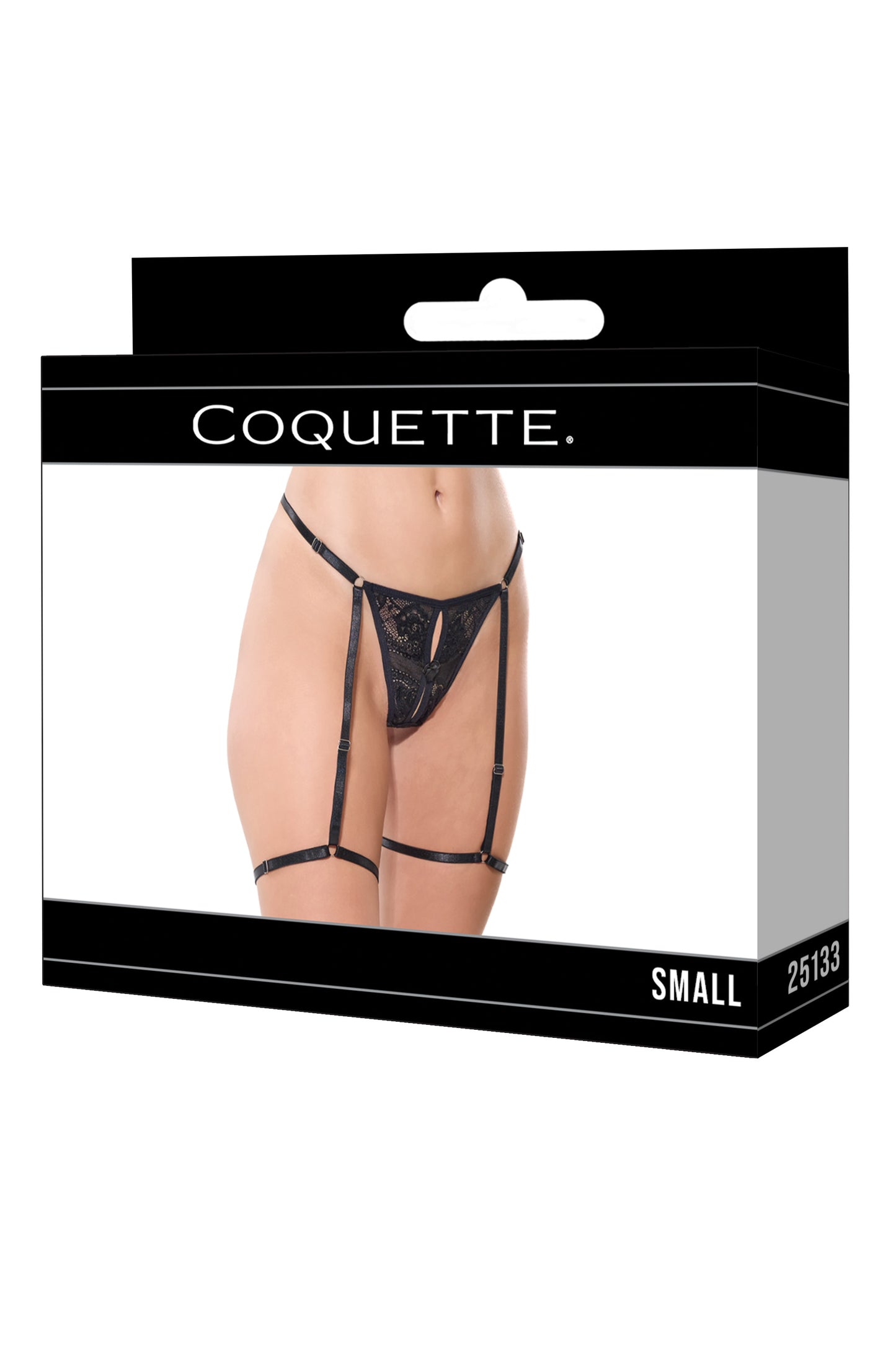 Coquette Lingerie Sexy Lace Gartered Thong Panty Black