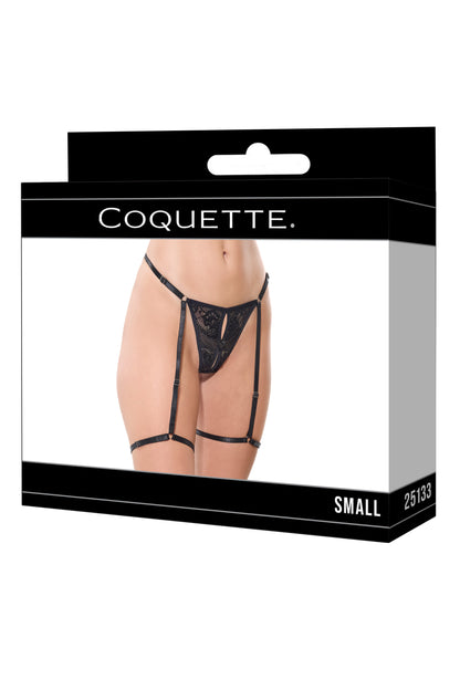 Coquette Lingerie Sexy Lace Gartered Thong Panty Black