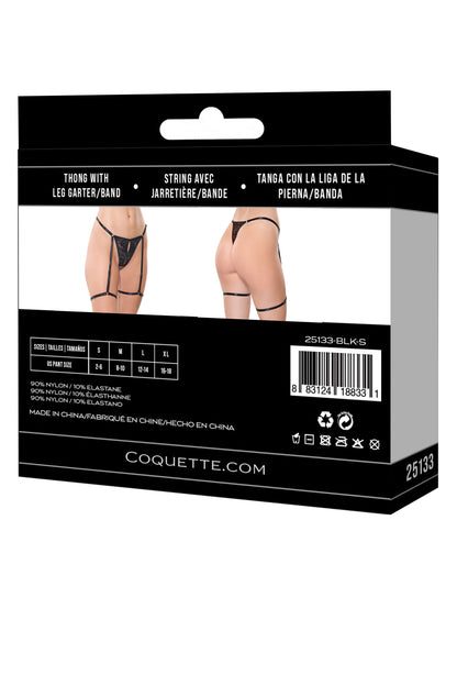 Coquette Lingerie Sexy Lace Gartered Thong Panty Black