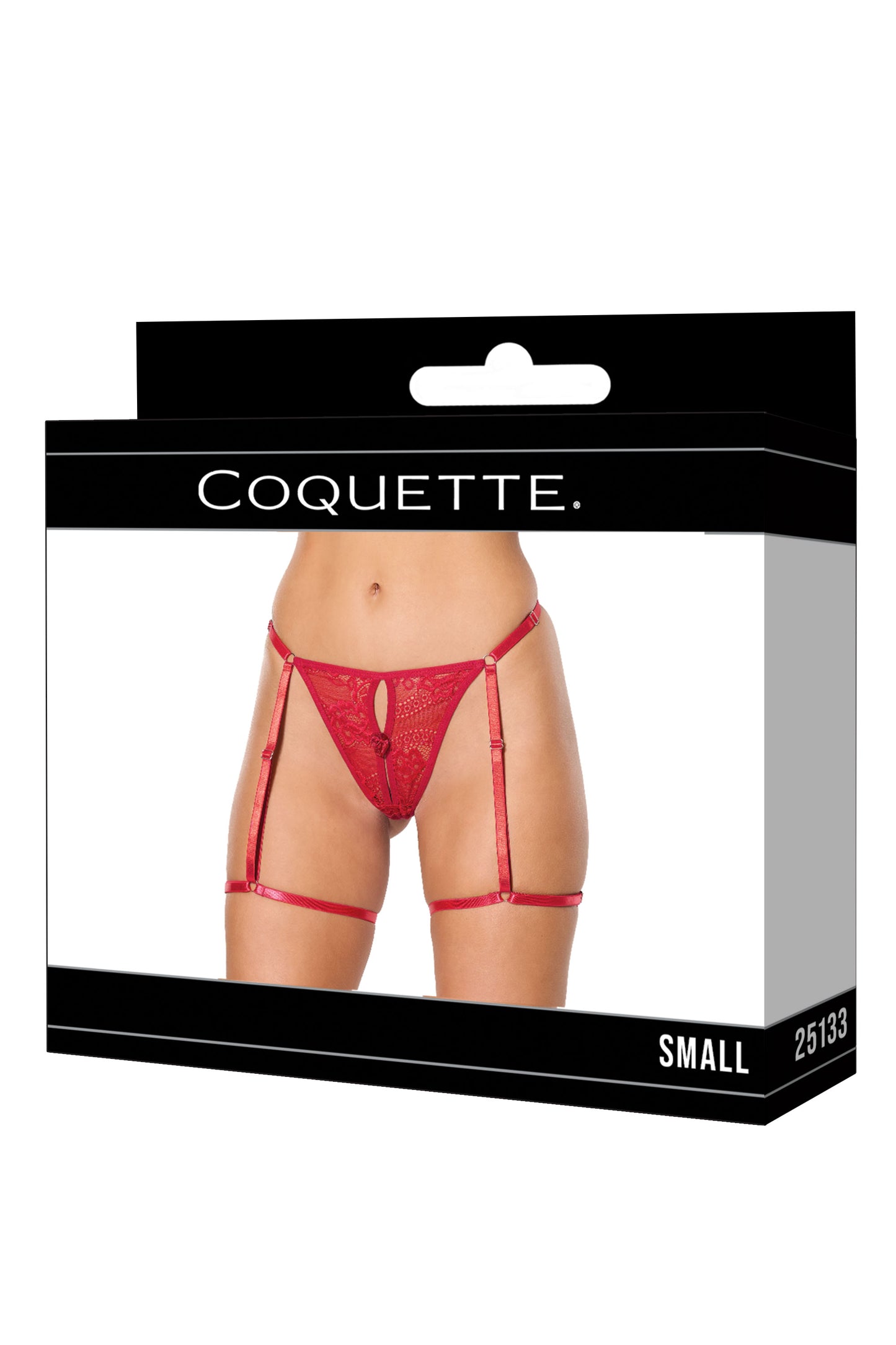 Coquette Lingerie Sexy Lace Gartered Thong Panty Red
