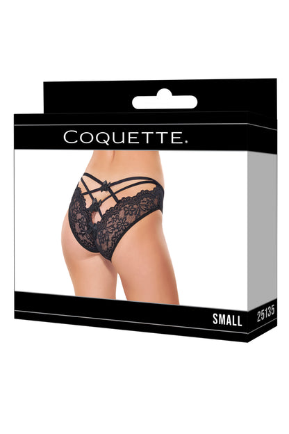 Coquette Lingerie Sexy Lace Strappy Bow Back Bikini Panty Black