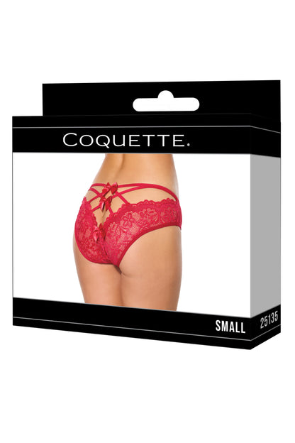 Coquette Lingerie Sexy Lace Strappy Bow Back Bikini Panty Red