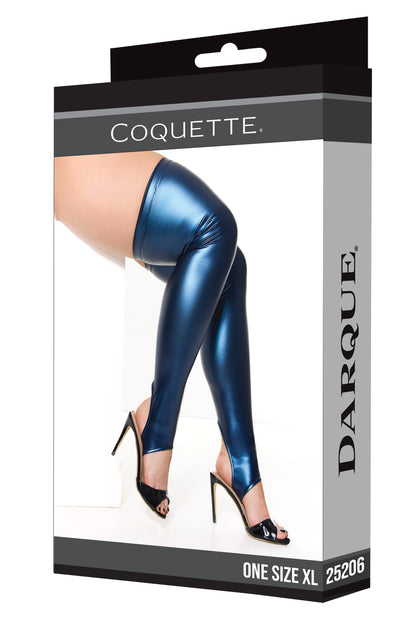 Coquette Darque Blue Metallic Stay Up Stockings Stretch Thigh Highs