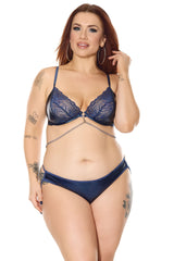 Coquette Darque Blue Metallic Chain Caged Back Panty
