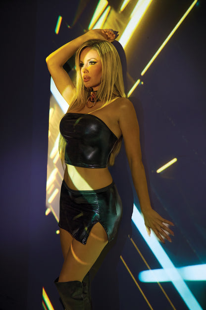 Coquette Darque Wet Look Mini Skirt Black