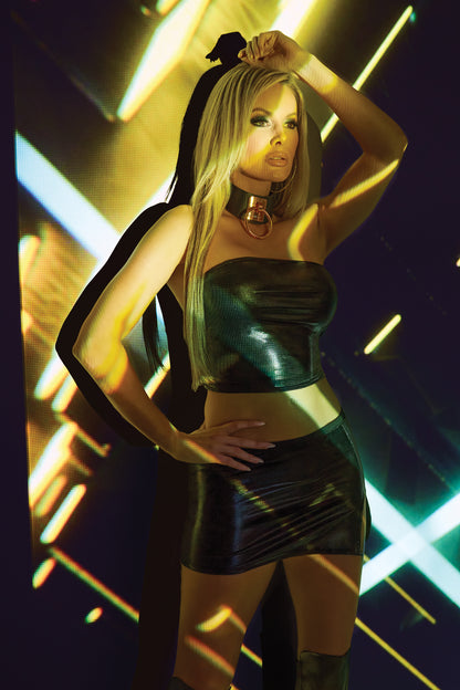 Coquette Darque Wet Look Mini Skirt Black