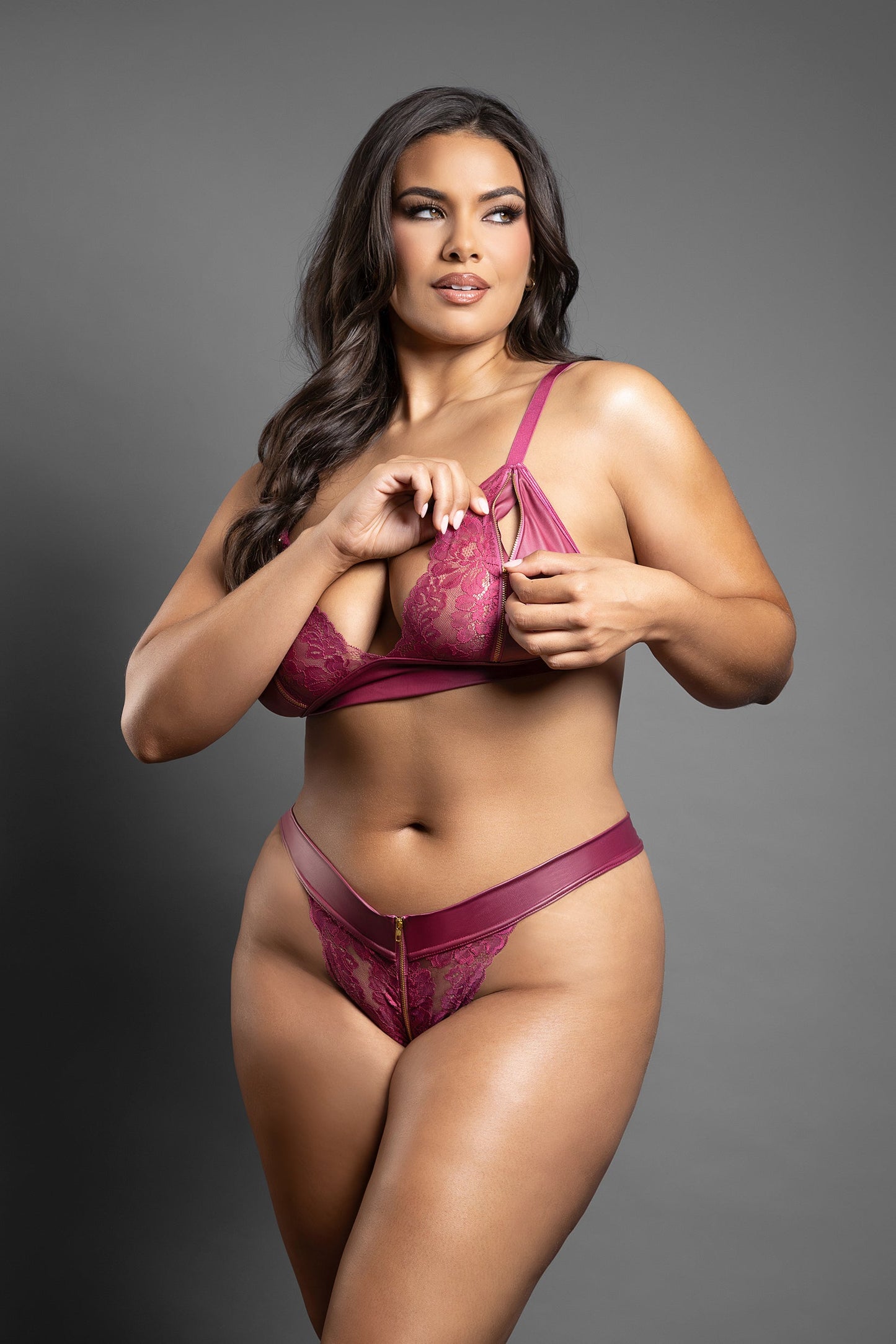 Fantasy Domina Zipper Bralette & Panty Set Queen