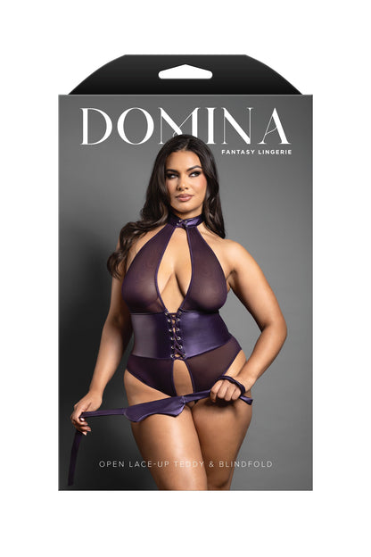 Fantasy Domina Open Lace-up Teddy & Blindfold Set Queen