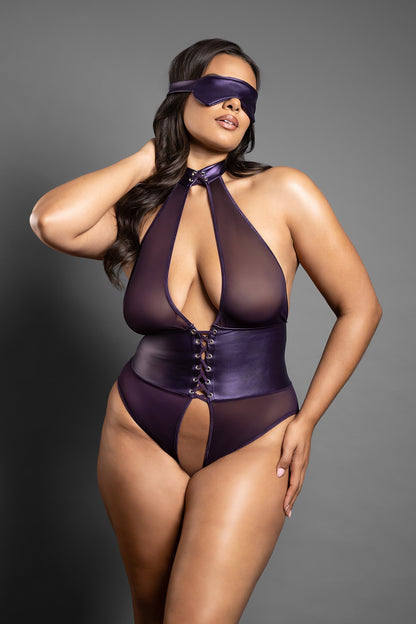 Fantasy Domina Open Lace-up Teddy & Blindfold Set Queen