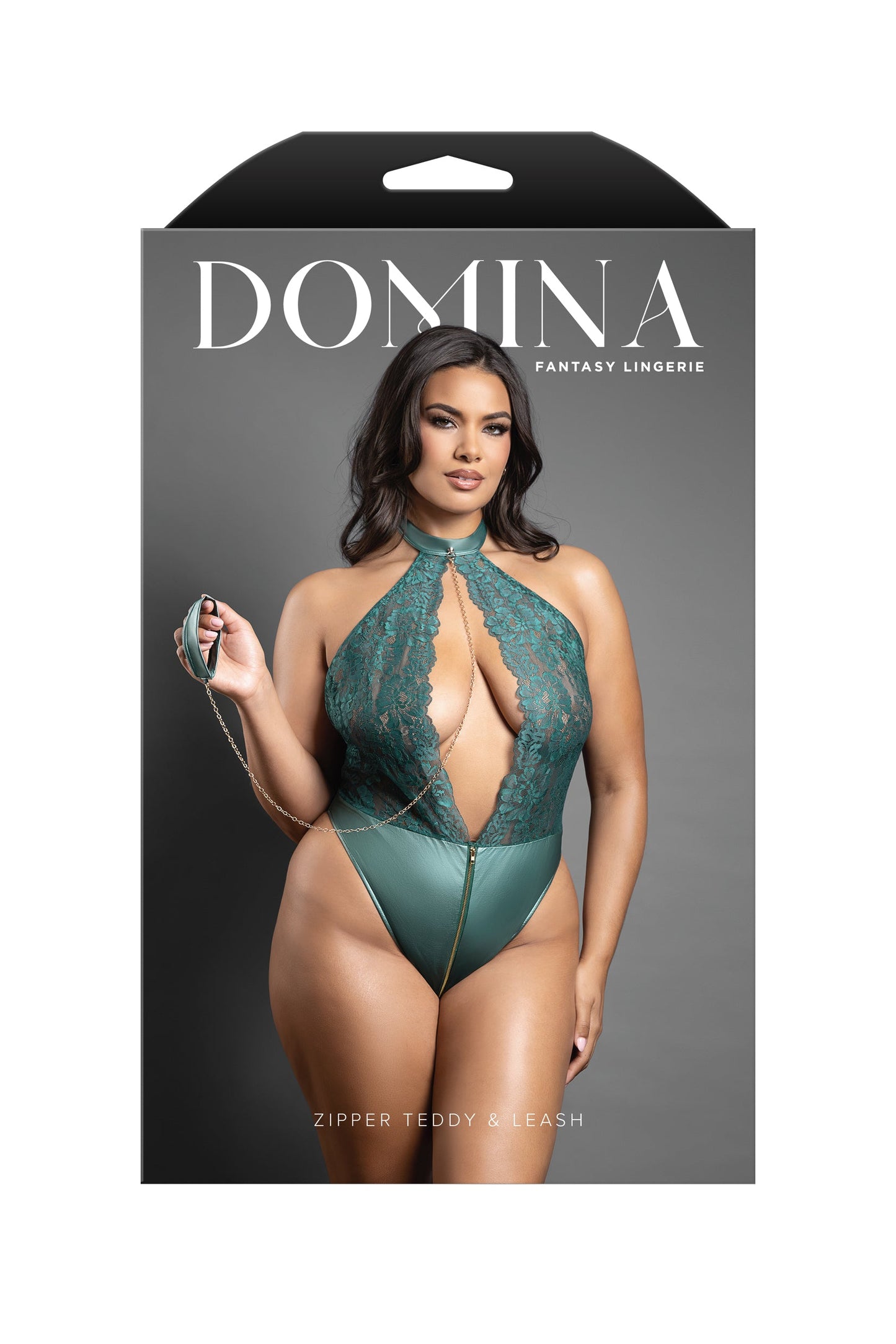 Fantasy Domina Keyhole Halter Teddy & Leash Set Queen