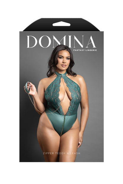 Fantasy Domina Keyhole Halter Teddy & Leash Set Queen