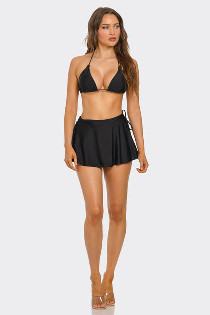 BeWicked Millie Triangle Bikini Set High Rise Swim Skirt Black