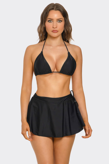 BeWicked Millie Triangle Bikini Set High Rise Swim Skirt Black