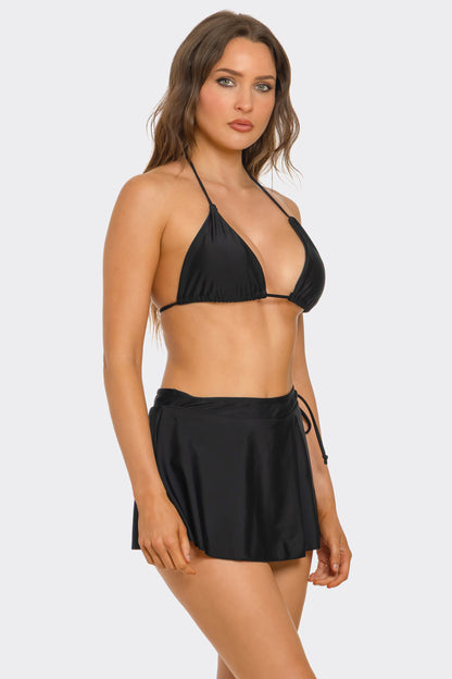 BeWicked Millie Triangle Bikini Set High Rise Swim Skirt Black