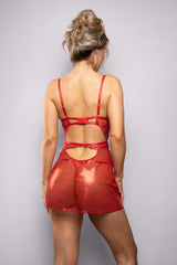 Fantasy Lingerie Radiance Ruby Shimmer Lace & Mesh Babydoll Set