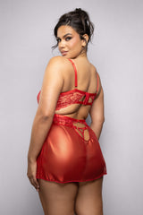 Fantasy Lingerie Radiance Ruby Shimmer Lace & Mesh Babydoll Set
