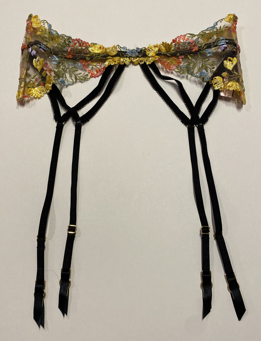 Victoria's Secret Dream Angels Sheer Floral Embroidery Garter Belt XS/S