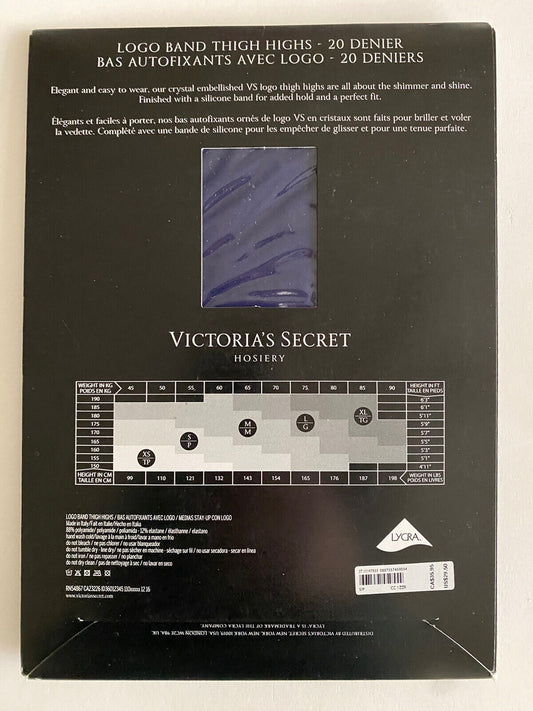 Victoria's Secret VERY SEXY Crystal Stockings Thigh Highs Noir Navy VS Small