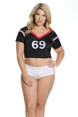 Coquette Queen Touch Down Crop Top & Booty Shorts Black
