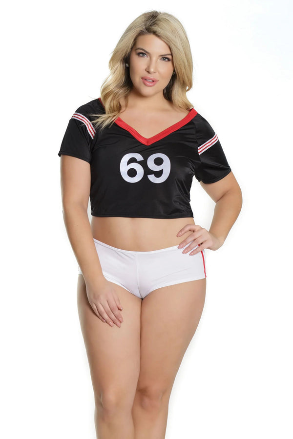 Coquette Queen Touch Down Crop Top & Booty Shorts Black