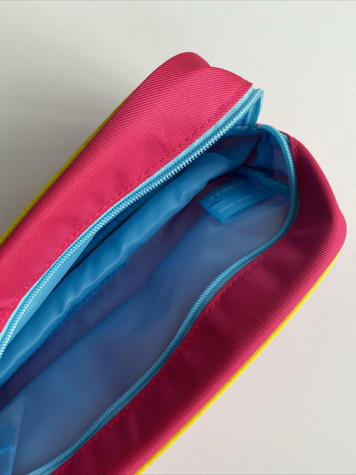 Clinique Beauty Gift Makeup Bag Pink Canvas Blue Zip