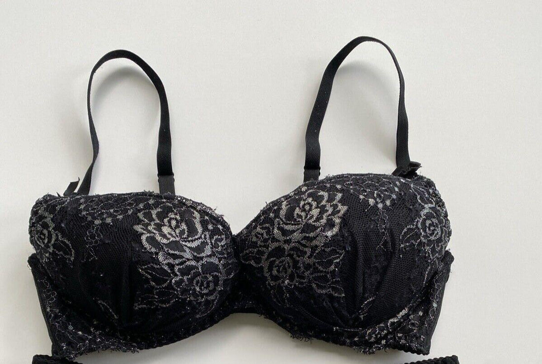 Axami Countess Push-up Bra Black Metallic Silver Lace 34C