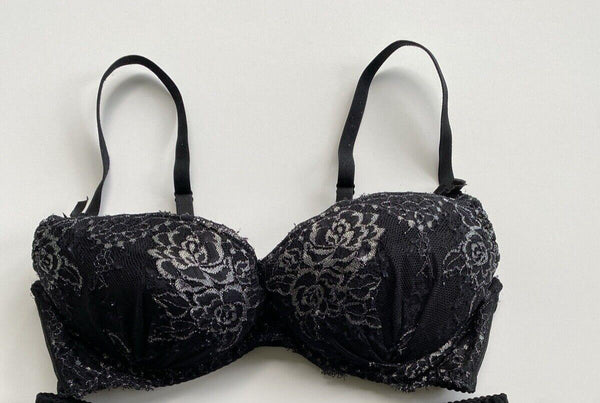 Axami Countess Push-up Bra Black Metallic Silver Lace 34C