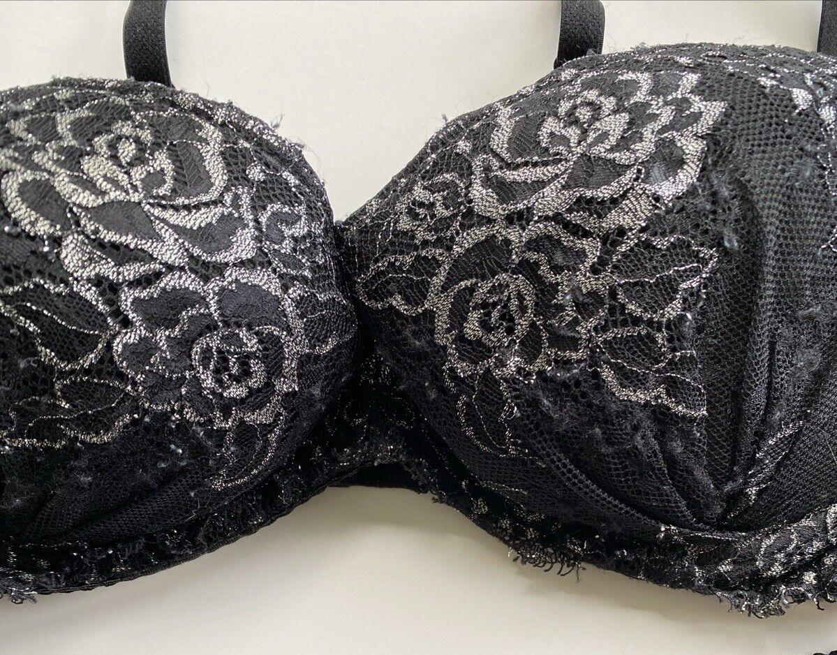 Axami Countess Push-up Bra Black Metallic Silver Lace 34C