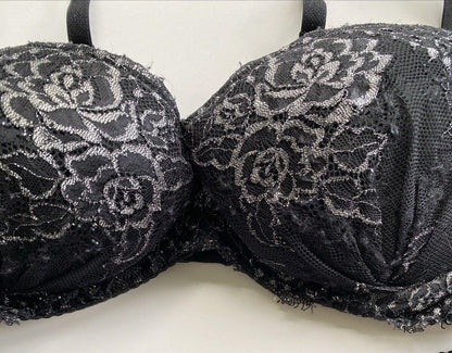 Axami Countess Push-up Bra Black Metallic Silver Lace 34C