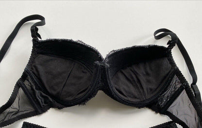 Axami Countess Push-up Bra Black Metallic Silver Lace 34C