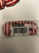 Victoria Secret Robe Sequin Bow Red Stripe Satin Slippers Eyemask Set M / L