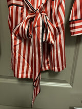 Victoria Secret Robe Sequin Bow Red Stripe Satin Slippers Eyemask Set M / L