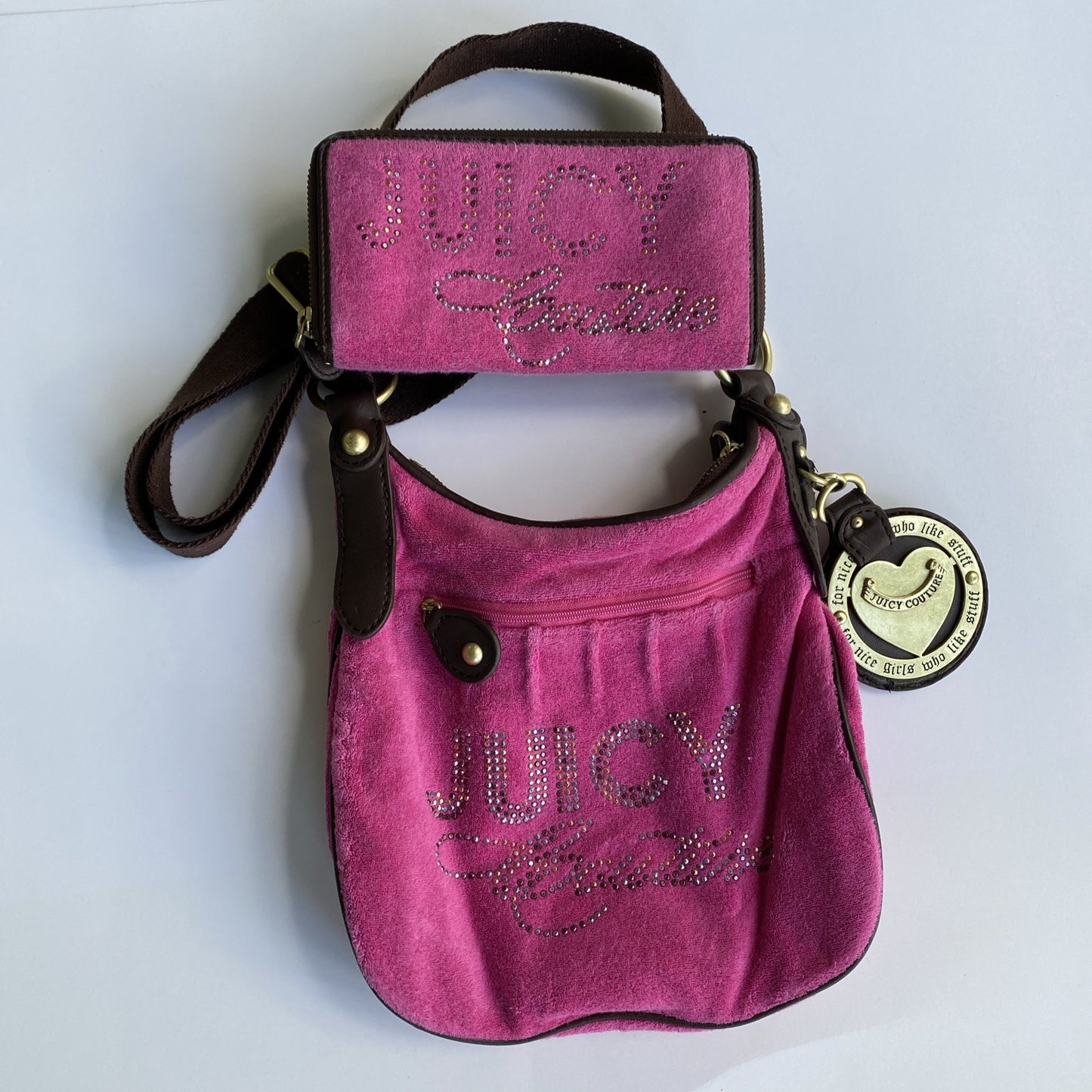 Juicy Couture Vintage Pink Terrycloth Crossbody Bag and Wallet Set