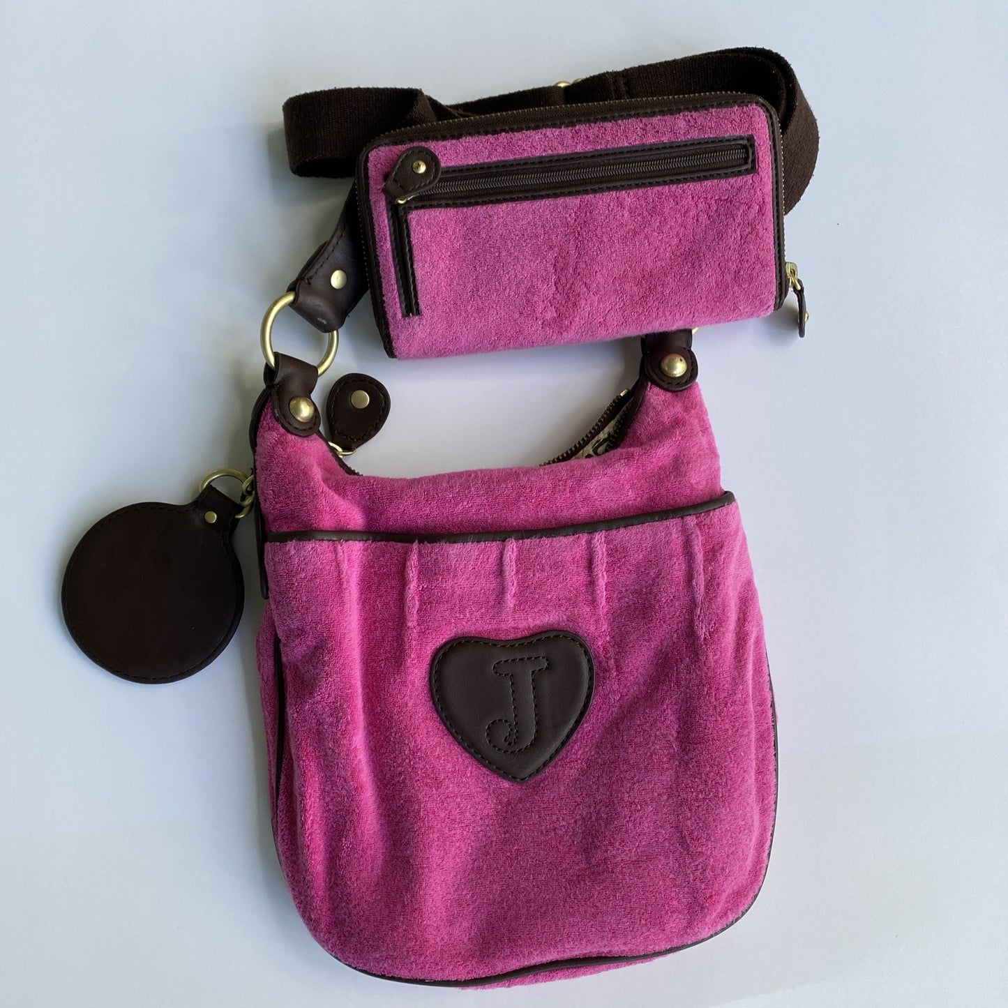 Juicy Couture Vintage Pink Terrycloth Crossbody Bag and Wallet Set