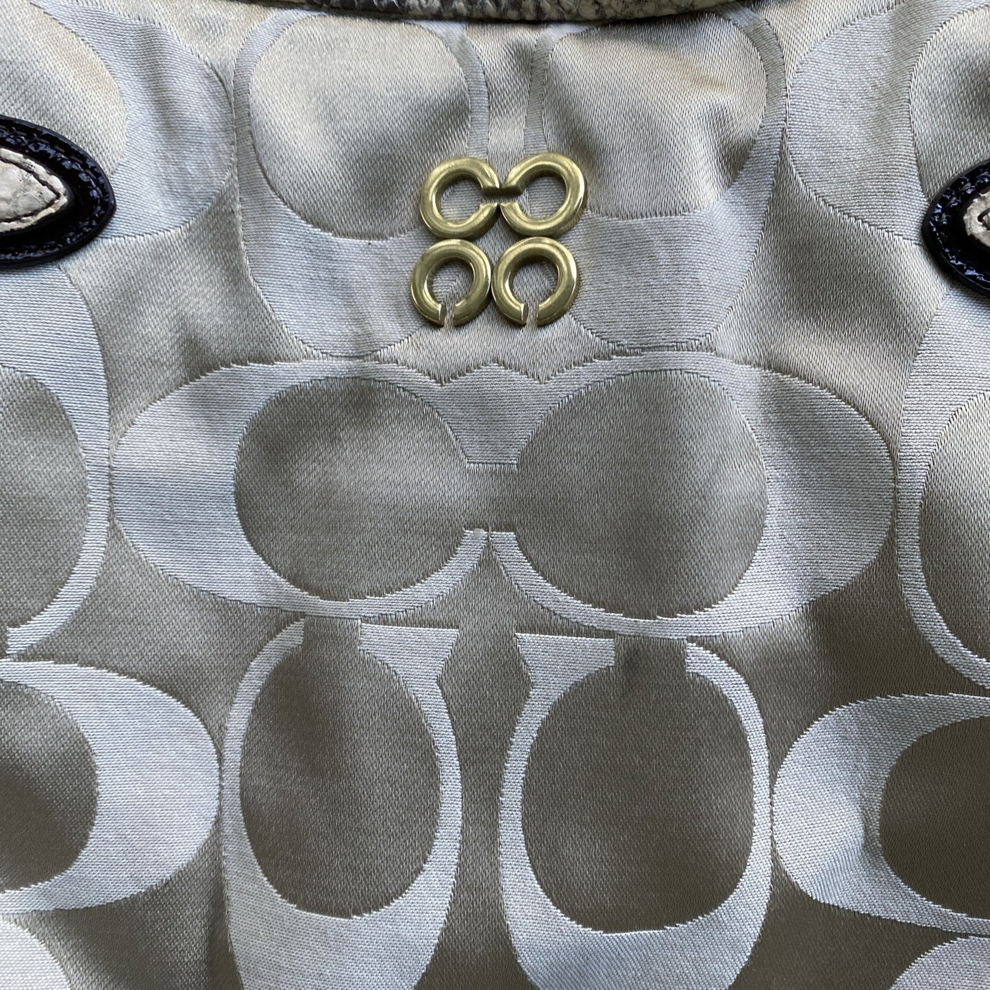 Coach Vintage Shoulder Bag Jacquard Logo C Snake Accent Blue Lining