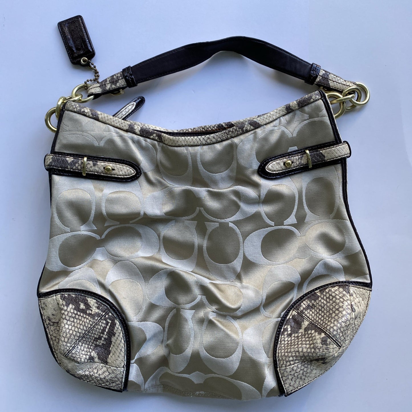 Coach Vintage Shoulder Bag Jacquard Logo C Snake Accent Blue Lining